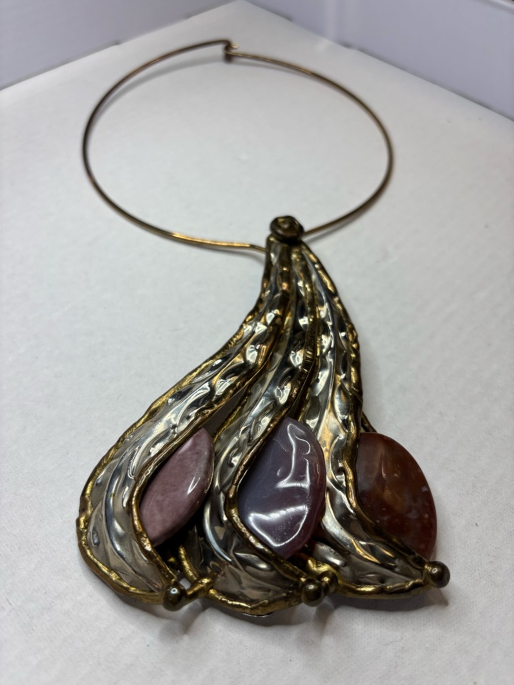 Gold-Tone Brutalist Vintage Statement Pendant Necklace